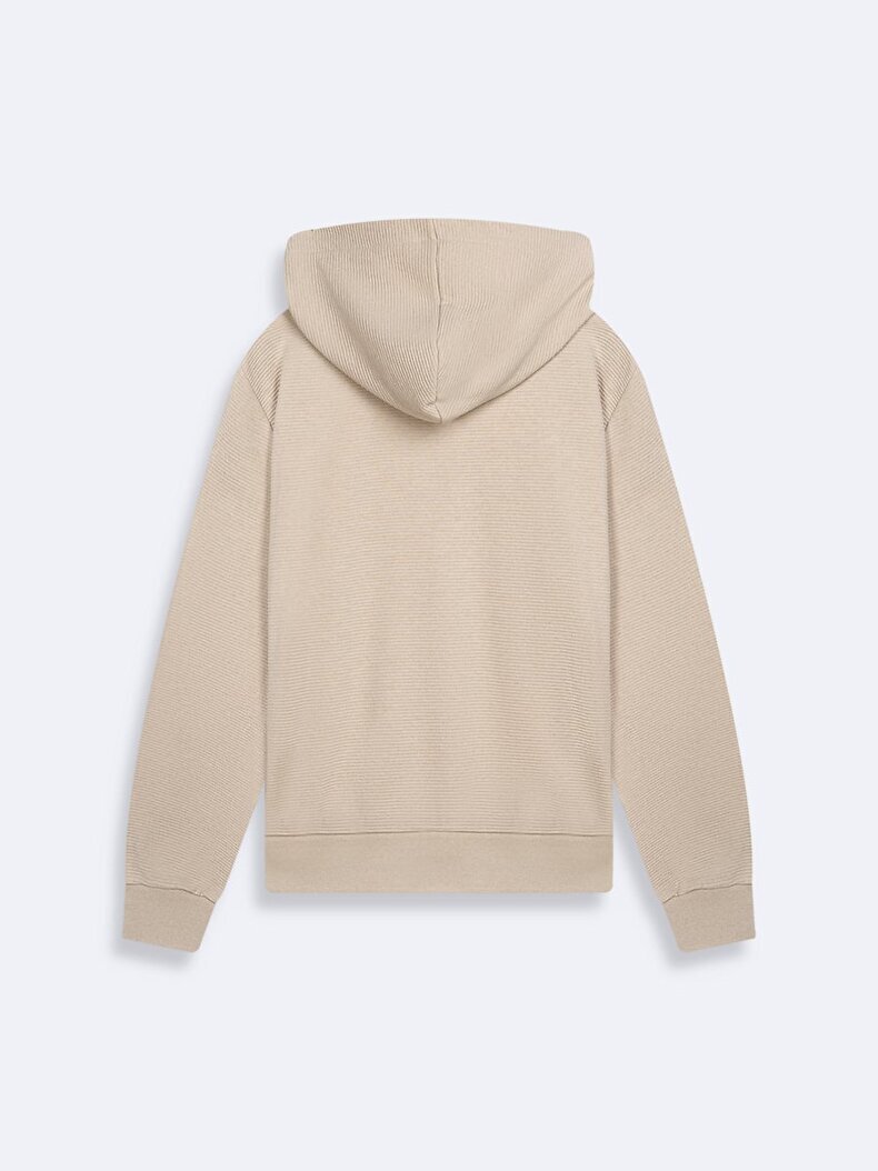Straight With Hood Zipper Closing Regular Fit Beige Sweatshirt