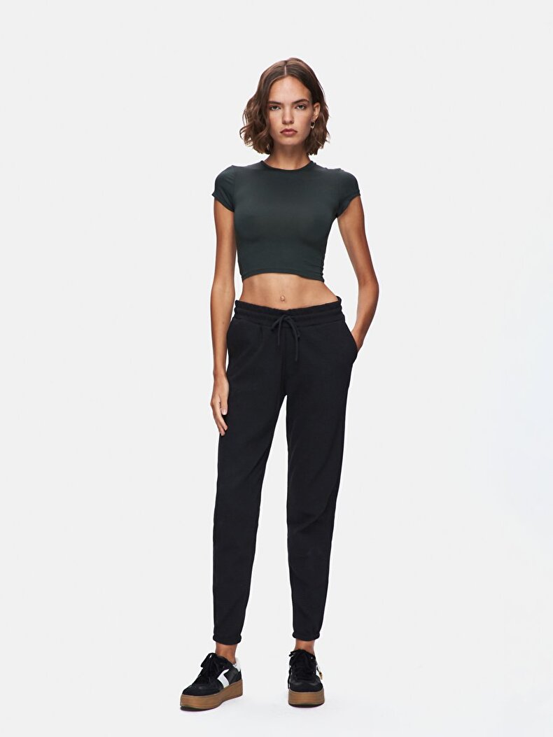 Düz Jogger Regular Fit Siyah Eşofman