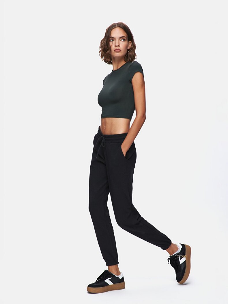Düz Jogger Regular Fit Siyah Eşofman