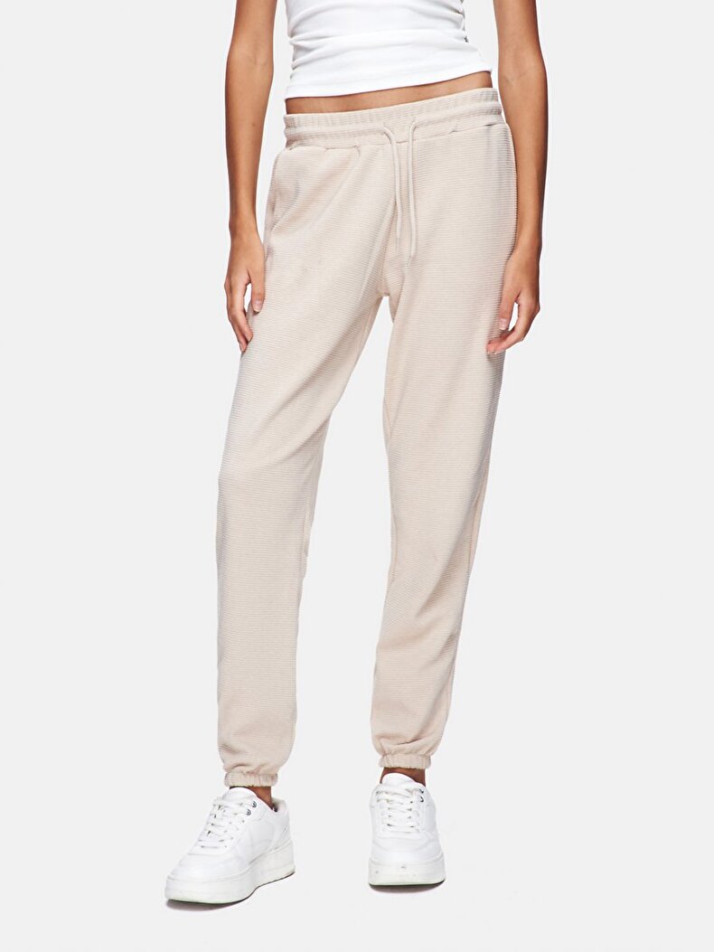 Düz Jogger Regular Fit Bej Eşofman