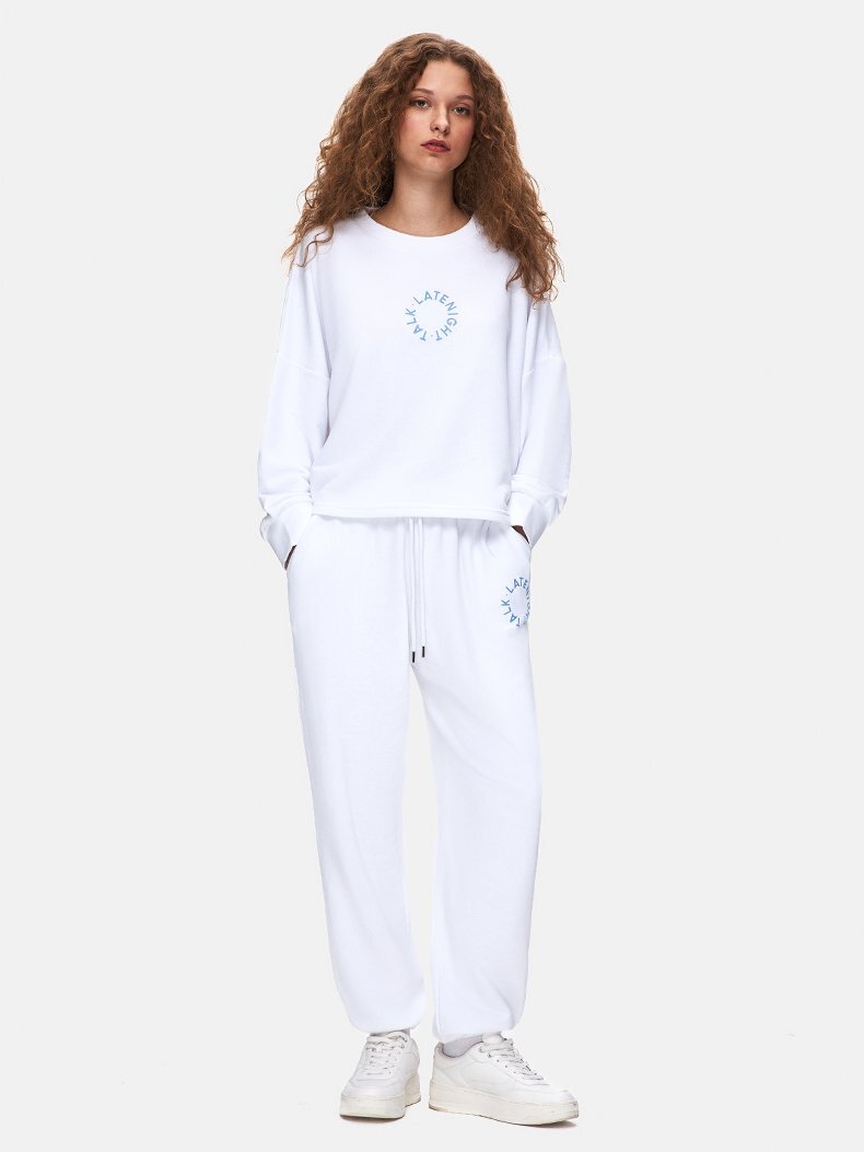 Sloganlı Jogger Relaxed Fit Beyaz Eşofman