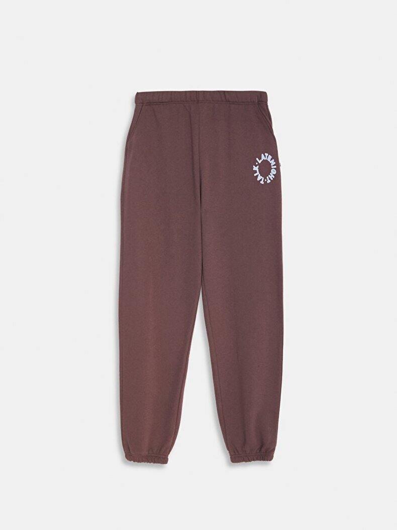 Sloganlı Jogger Relaxed Fit Kahve Rengi Eşofman