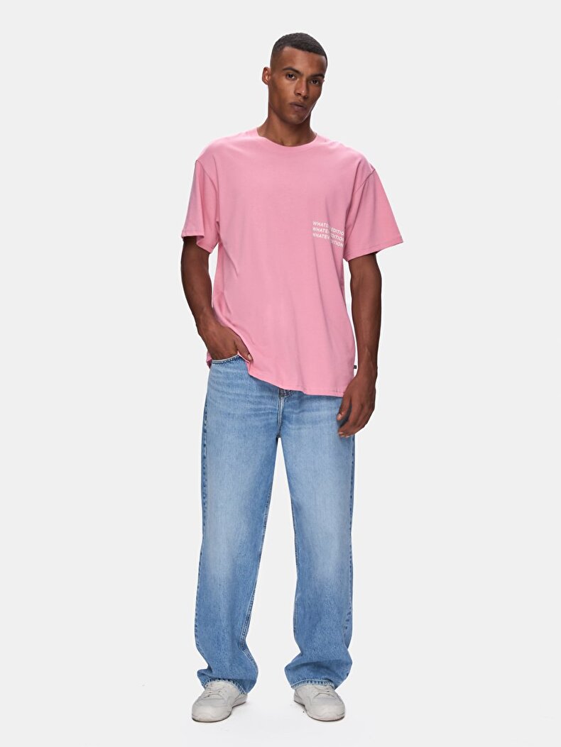 Sıfır Yaka Kısa Kol Relaxed Pembe T-shırt