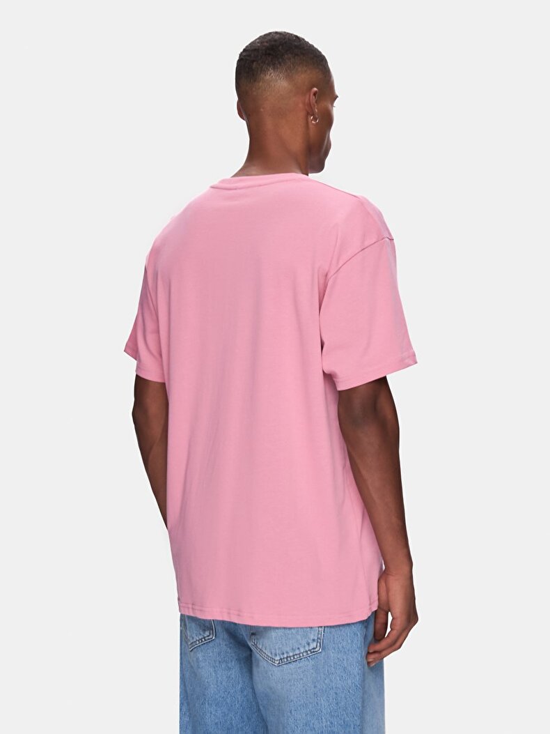 Sıfır Yaka Kısa Kol Relaxed Pembe T-shırt