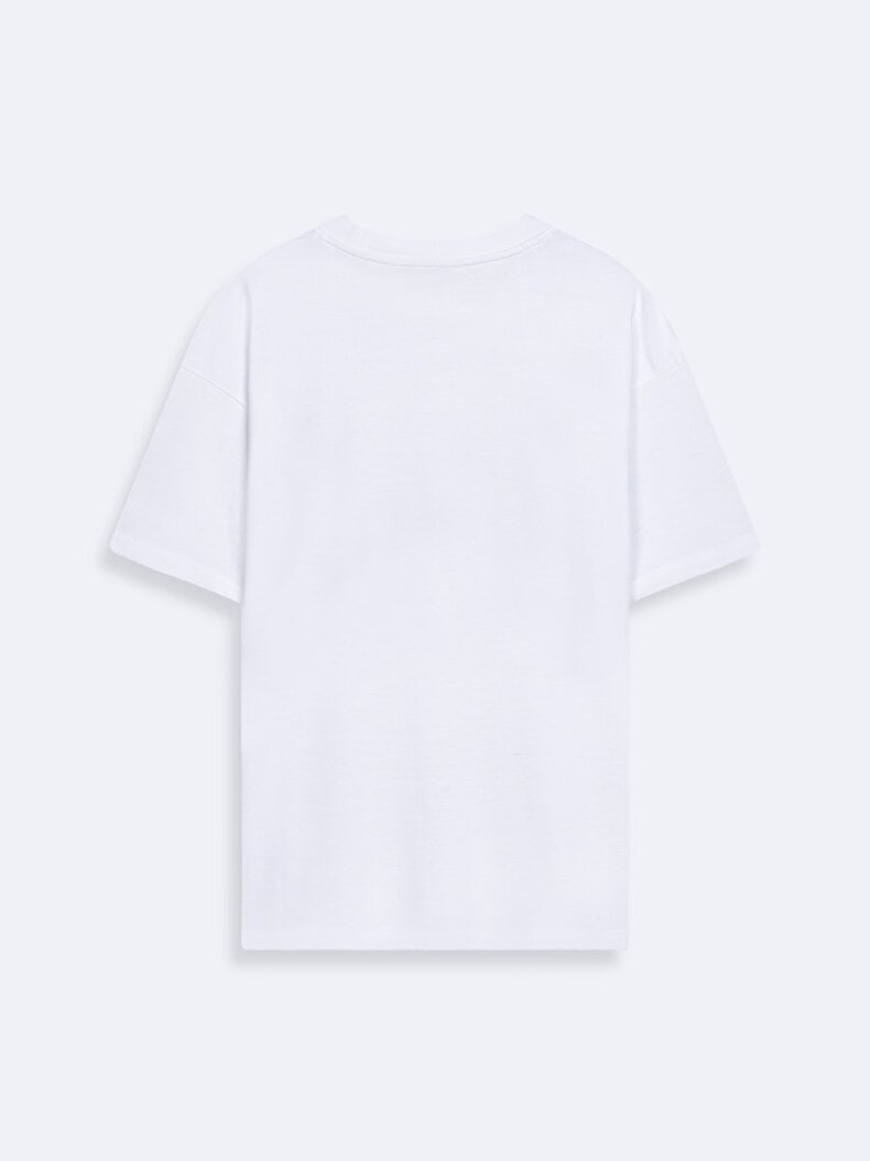 Sloganlı Sıfır Yaka Kısa Kollu Relaxed Fit Beyaz T-shırt