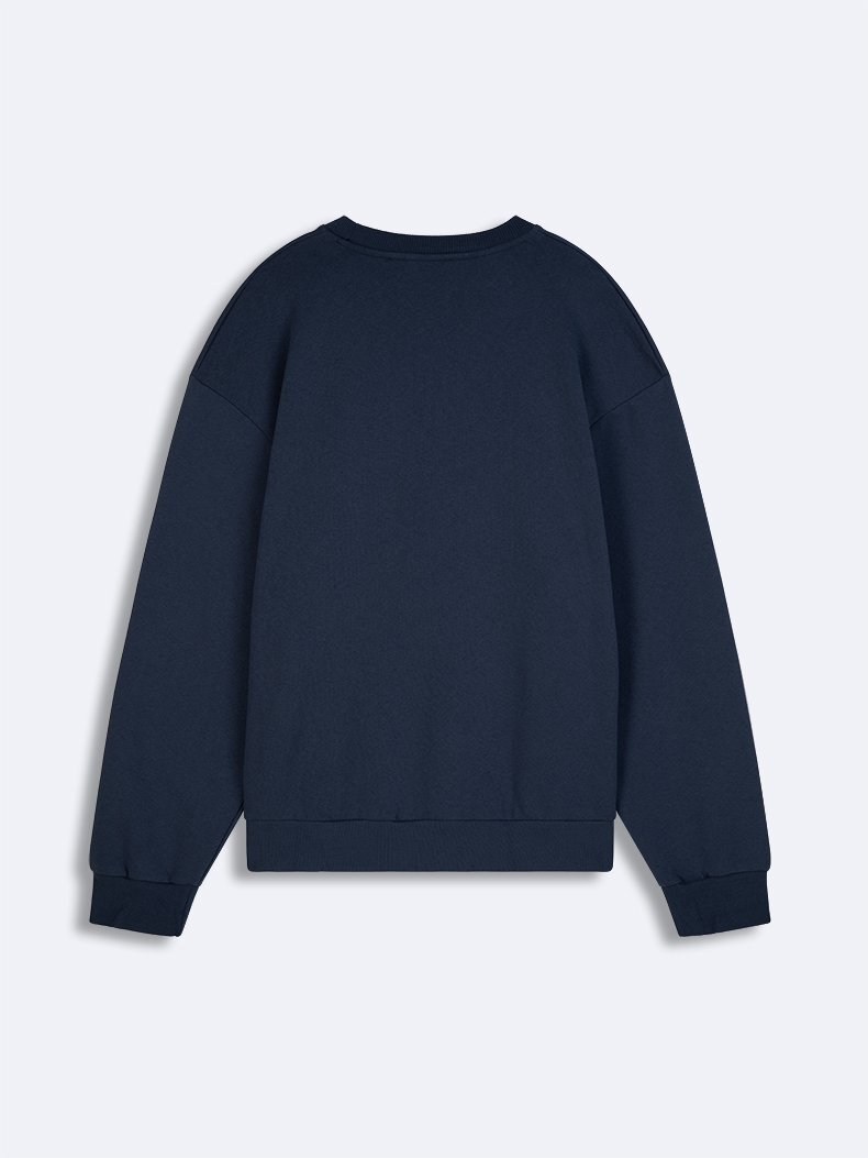 Boston Baskılı Sıfır Yaka Uzun Kollu Relaxed Fit Lacivert Sweatshırt