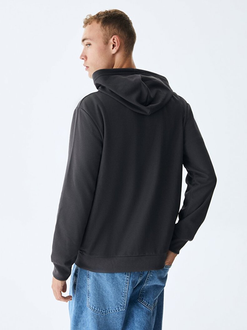 Düz Kapüşonlu Fermuarlı Regular Fit Antrasit Sweatshırt