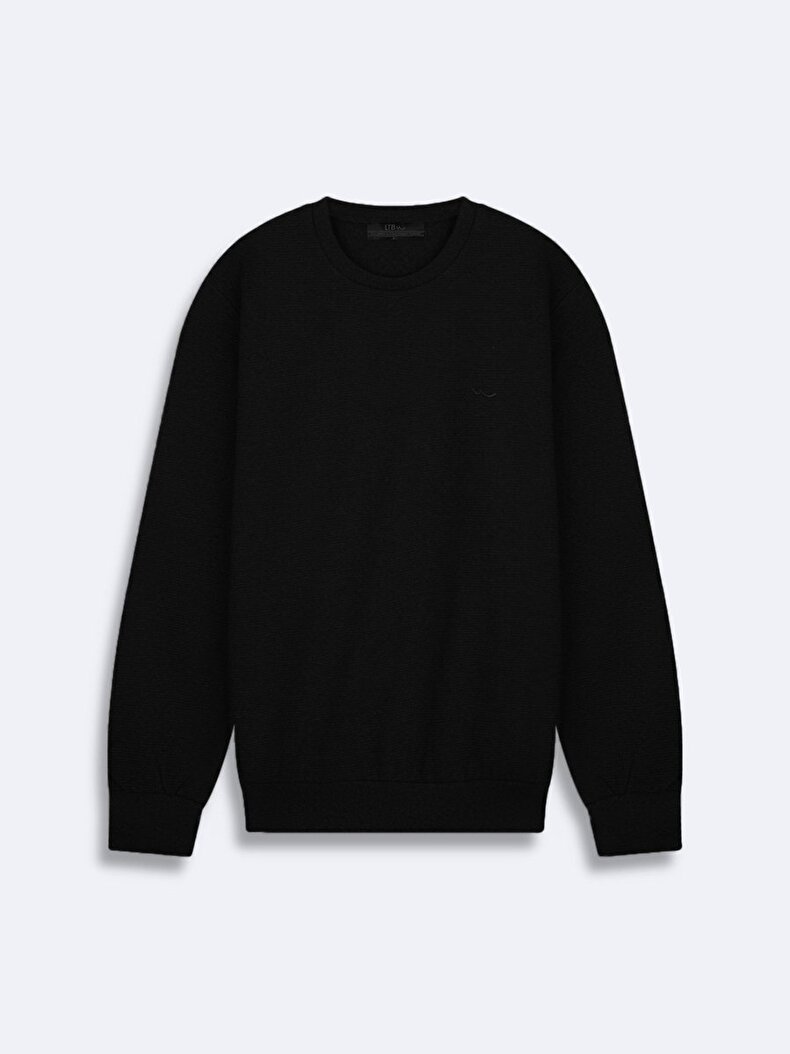 Düz Sıfır Yaka Uzun Kollu Regular Fit Siyah Sweatshırt