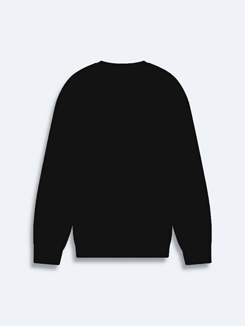 Düz Sıfır Yaka Uzun Kollu Regular Fit Siyah Sweatshırt