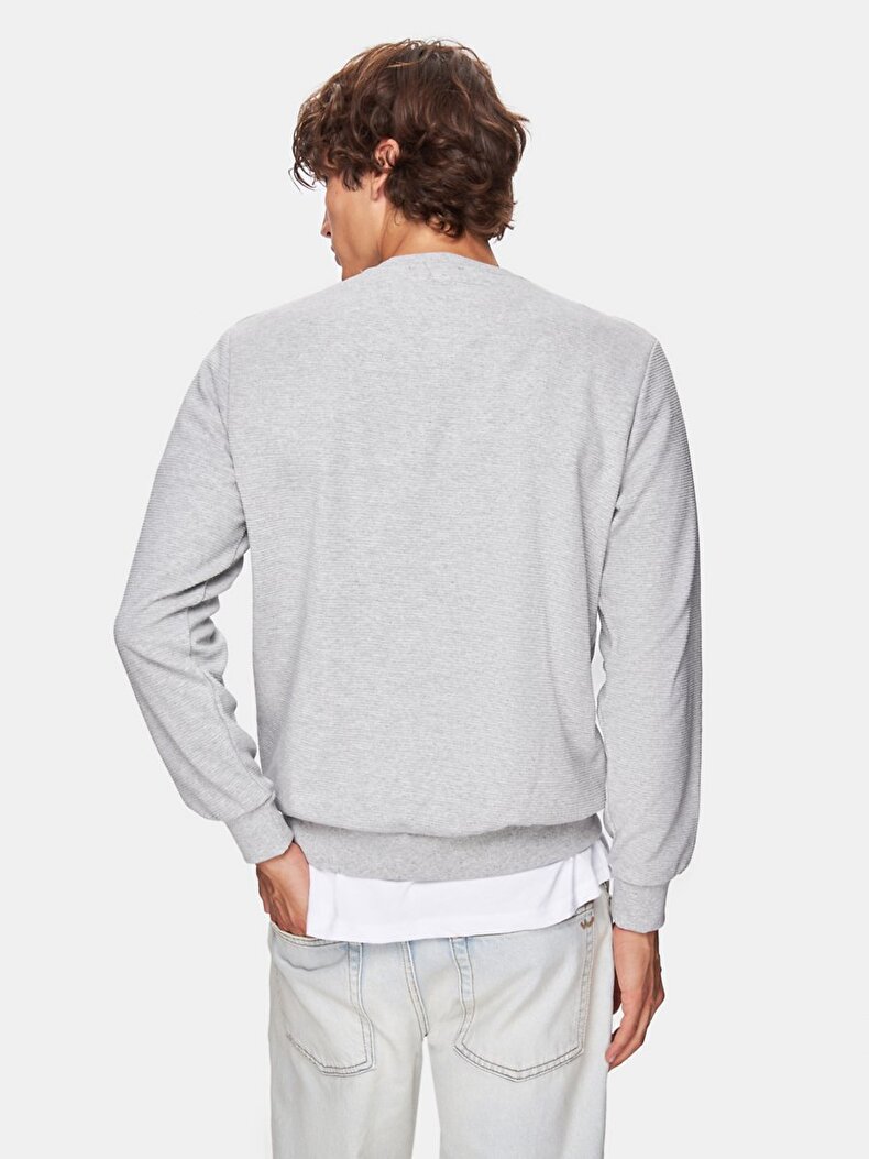 Düz Sıfır Yaka Uzun Kollu Regular Fit Gri Sweatshırt