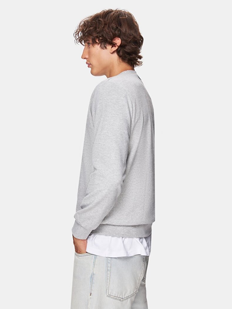 Düz Sıfır Yaka Uzun Kollu Regular Fit Gri Sweatshırt