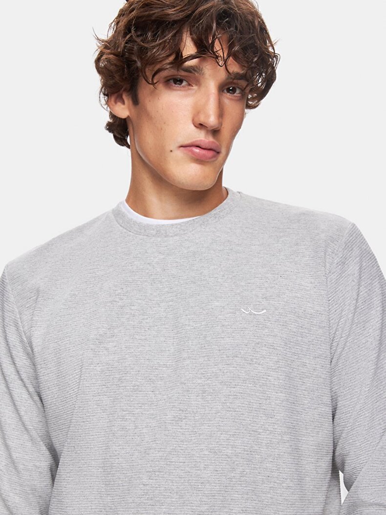 Düz Sıfır Yaka Uzun Kollu Regular Fit Gri Sweatshırt
