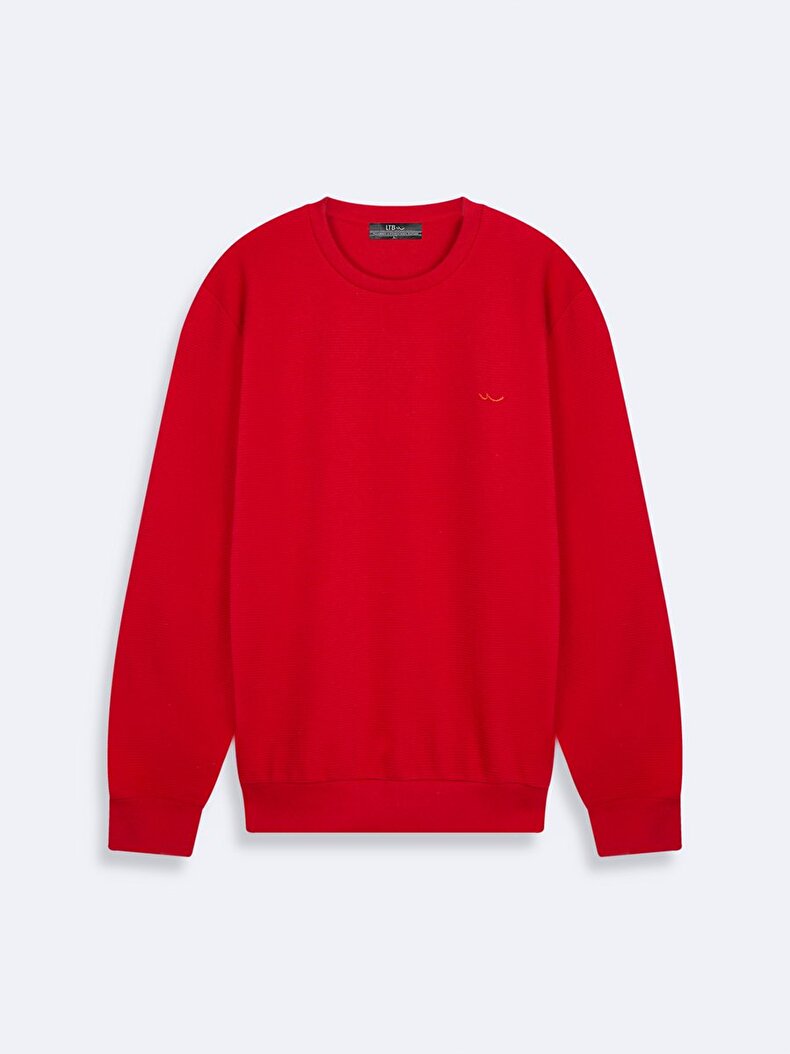 Straight Crew Neck Long Sleeve Regular Fit Red Sweatshirt