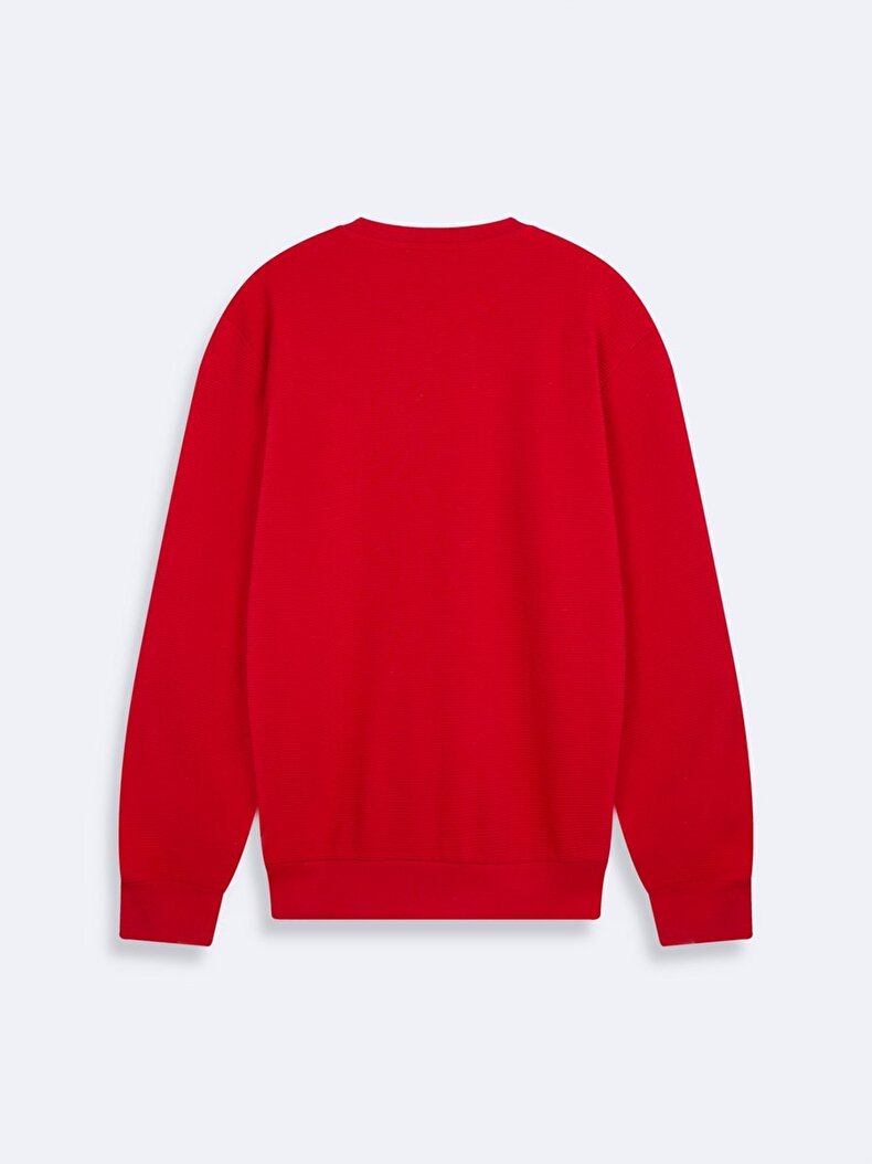 Straight Crew Neck Long Sleeve Regular Fit Red Sweatshirt