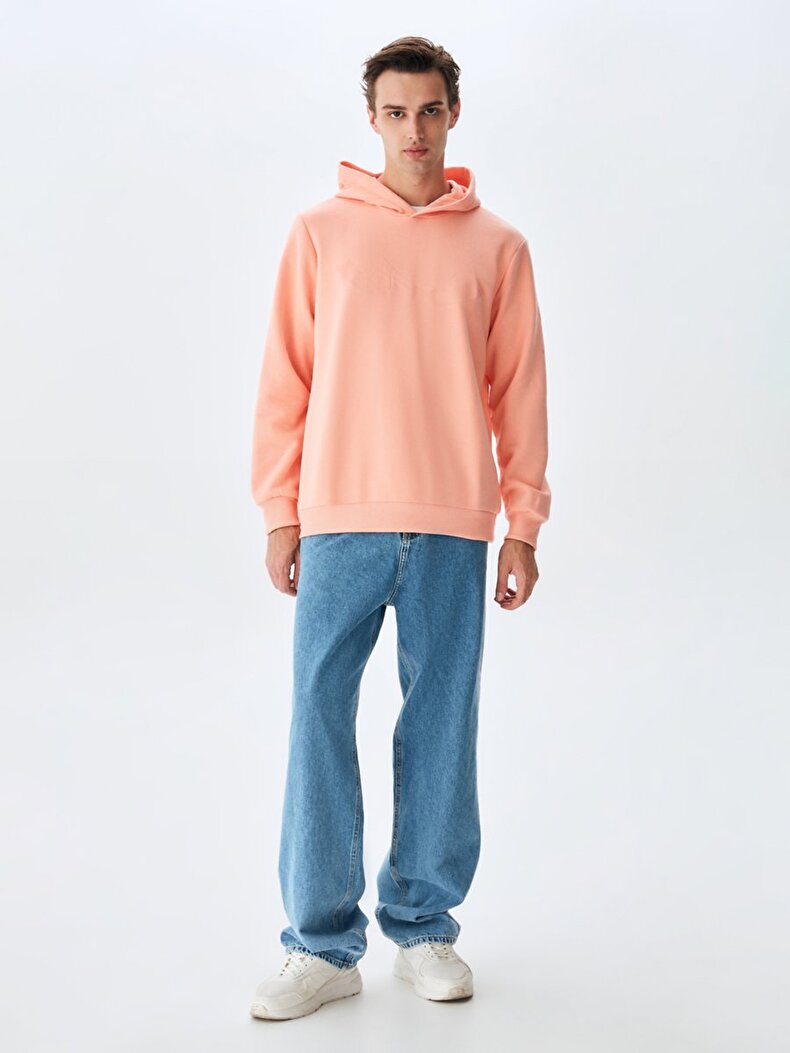 Sıgnlı Kapüşonlu Fermuarsız Regular Fit Turuncu Sweatshırt