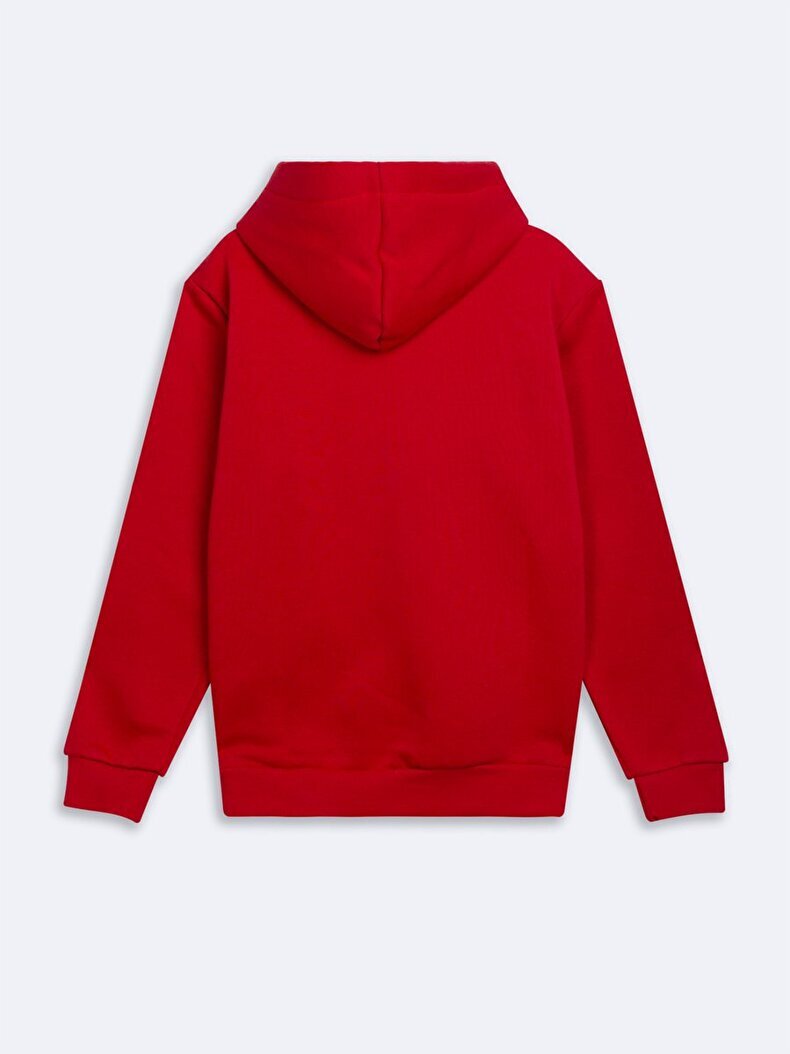 Sıgnlı Kapüşonlu Fermuarsız Regular Fit Kırmızı Sweatshırt