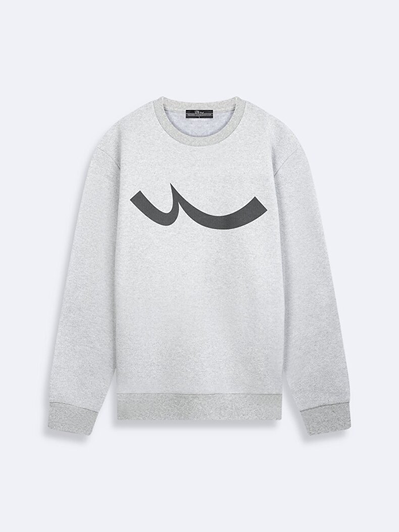 Sloganlı Sıfır Yaka Uzun Kollu Regular Fit Gri Sweatshırt