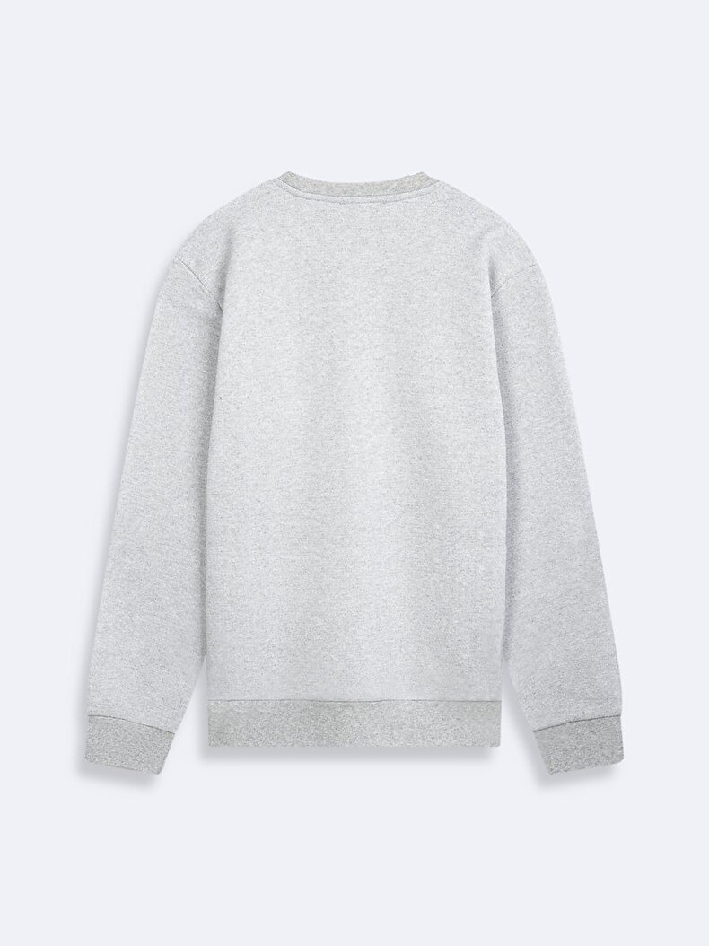 Sloganlı Sıfır Yaka Uzun Kollu Regular Fit Gri Sweatshırt
