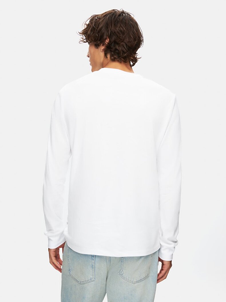 Print Crew Neck Long Sleeve Regular Fit White T-shirt