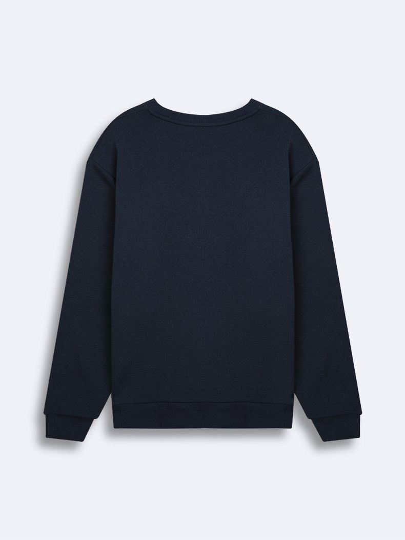 Sloganlı Sıfır Yaka Uzun Kollu Regular Fit Lacivert Sweatshırt
