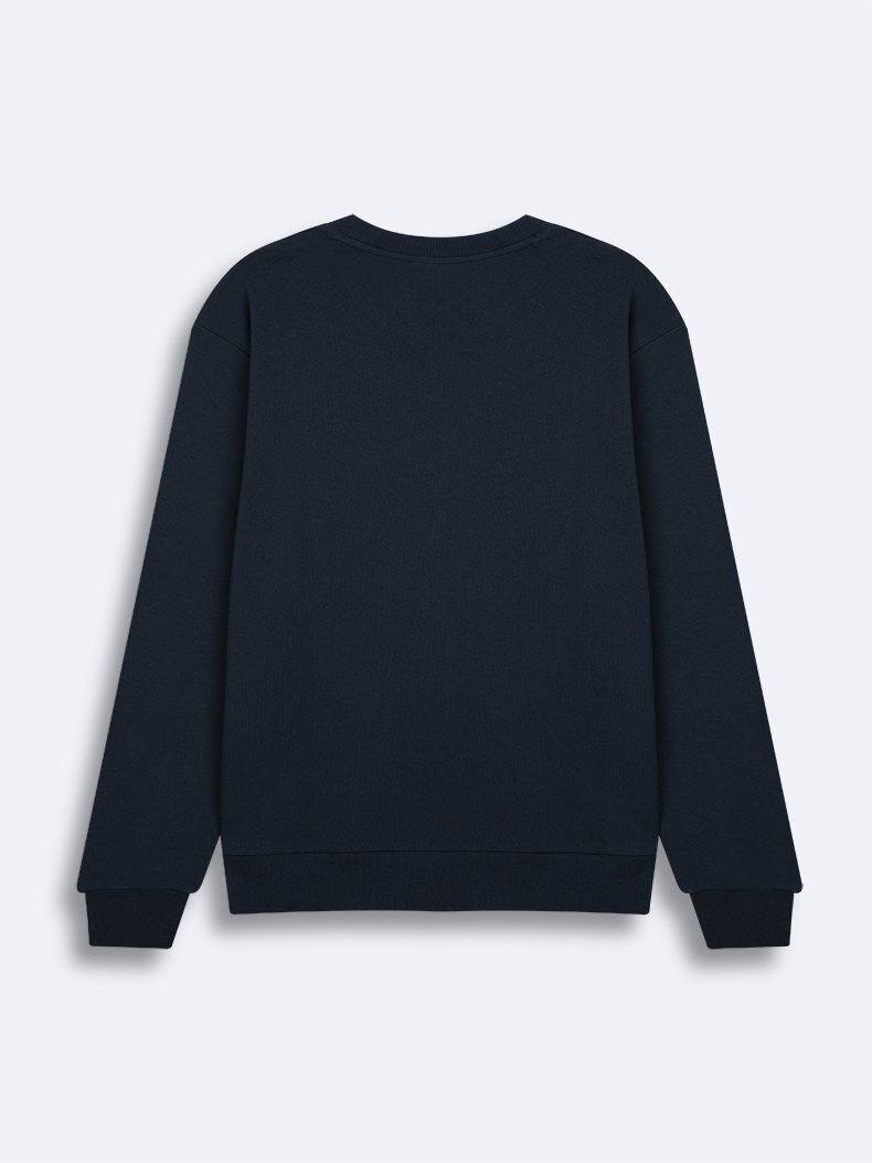 Sloganlı Sıfır Yaka Uzun Kollu Regular Fit Lacivert Sweatshırt