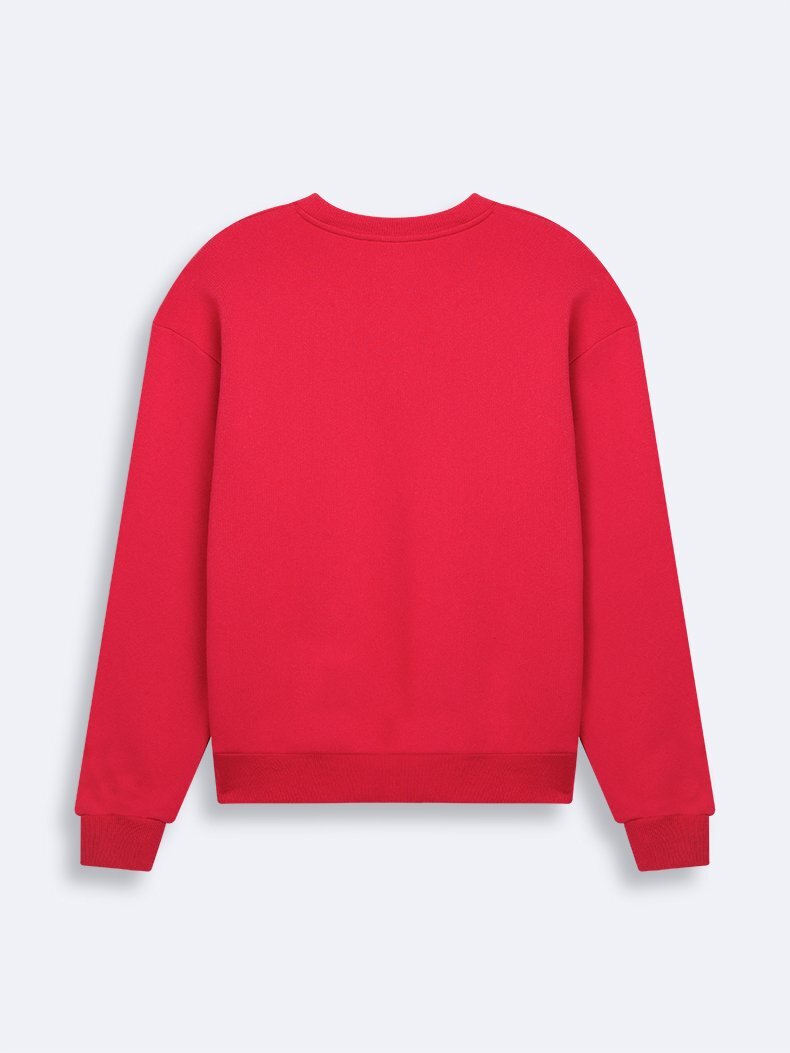 Baskılı Sıfır Yaka Uzun Kollu Relaxed Fit Kırmızı Sweatshırt