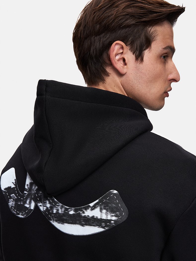 Sloganlı Kapüşonlu Fermuarsız Relaxed Fit Siyah Sweatshırt