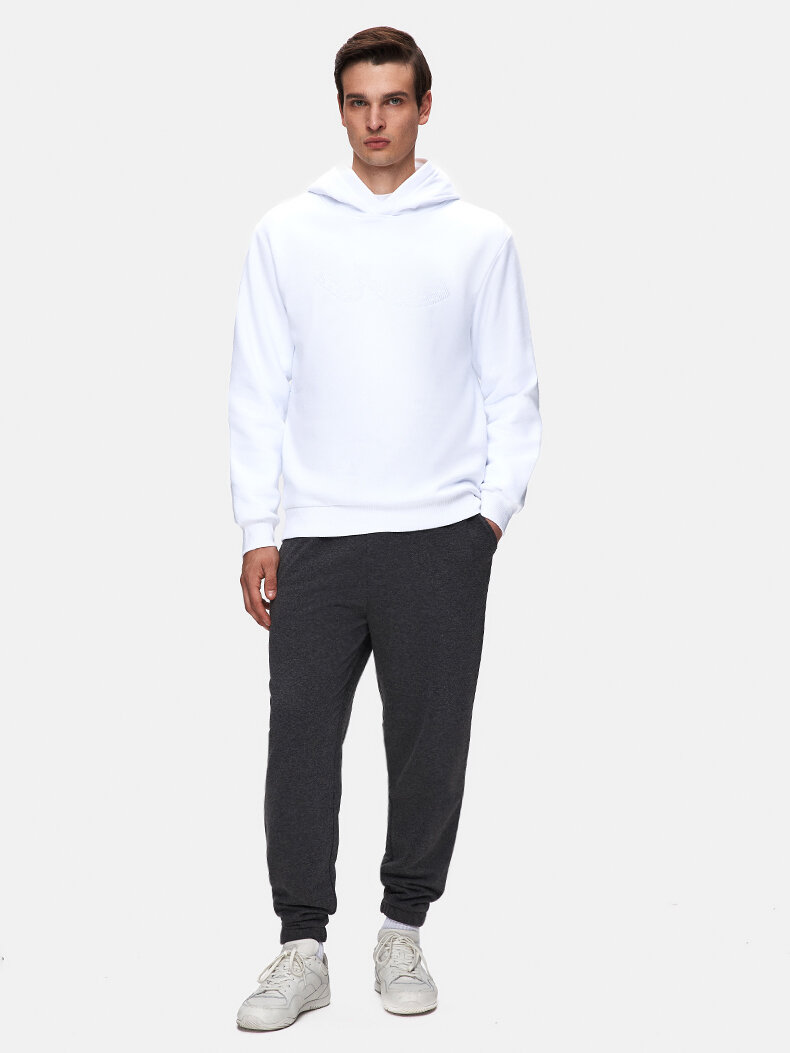 Sloganlı Kapüşonlu Fermuarsız Regular Fit Beyaz Sweatshırt