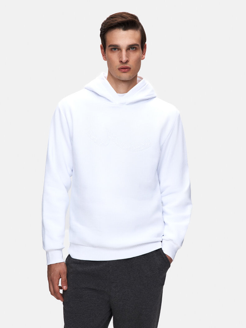 Sloganlı Kapüşonlu Fermuarsız Regular Fit Beyaz Sweatshırt