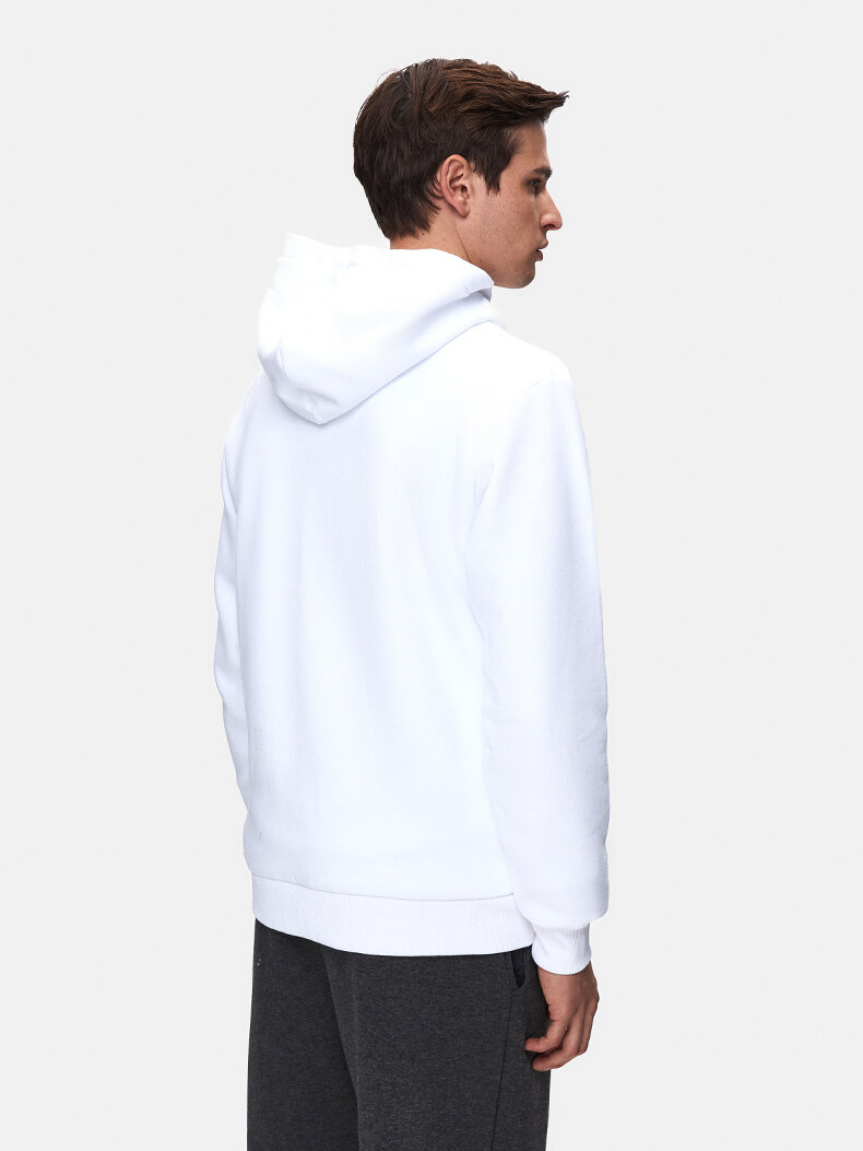 Sloganlı Kapüşonlu Fermuarsız Regular Fit Beyaz Sweatshırt