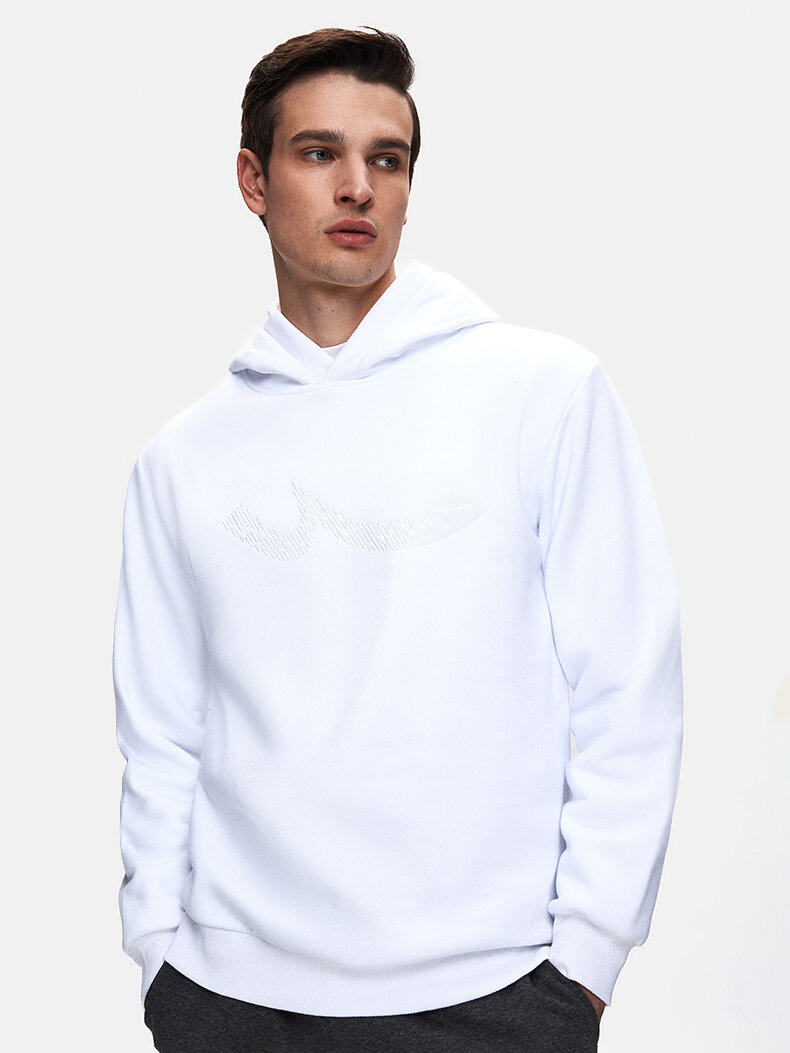 Sloganlı Kapüşonlu Fermuarsız Regular Fit Beyaz Sweatshırt