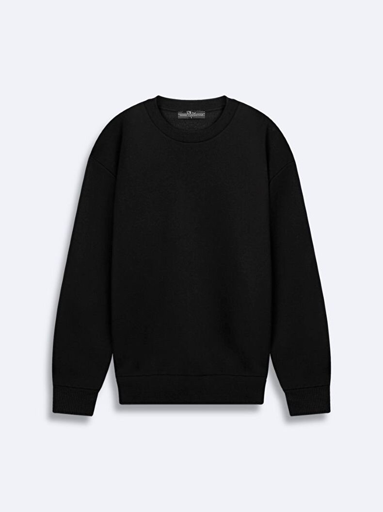 Sırtı Slogan Baskılı Sıfır Yaka Uzun Kollu Relaxed Fit Koyu Grı Sweatshırt