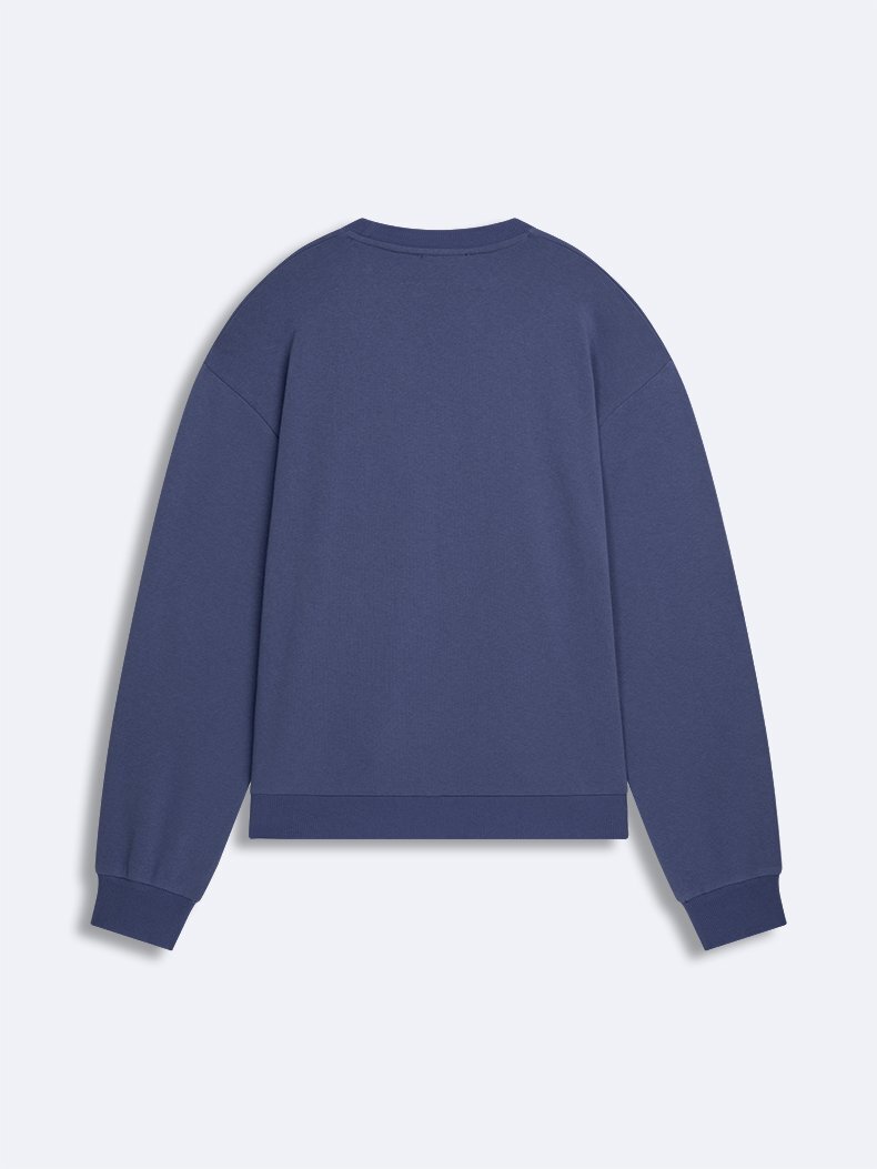 Sloganlı Sıfır Yaka Uzun Kollu Relaxed Fit Mavi Sweatshırt