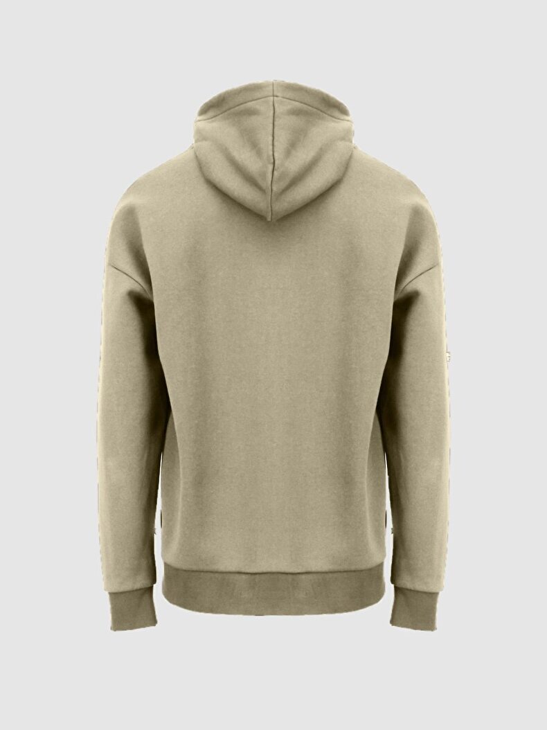 Sloganlı Kapüşonlu Bej Sweatshırt