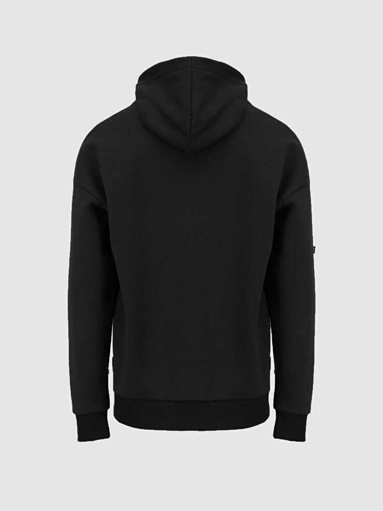 Sloganlı Kapüşonlu Siyah Sweatshırt