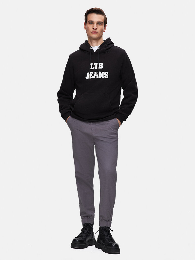 Baskılı Kapüşonlu Siyah Sweatshırt