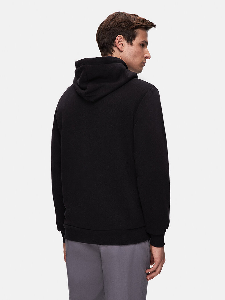 Baskılı Kapüşonlu Siyah Sweatshırt