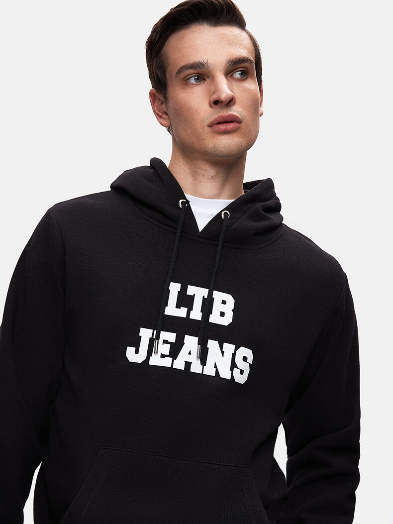 Baskılı Kapüşonlu Siyah Sweatshırt