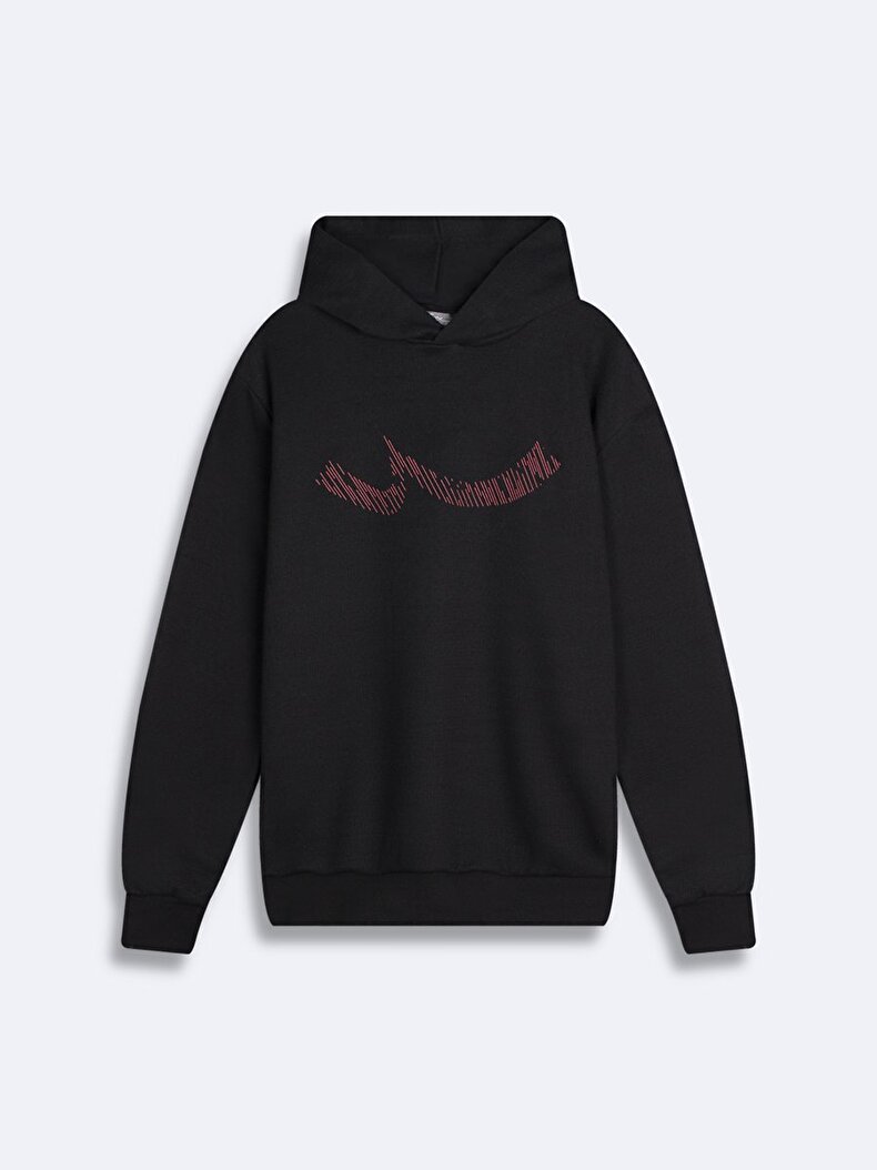 Sıgn Baskılı Kapüşonlu Siyah Sweatshırt