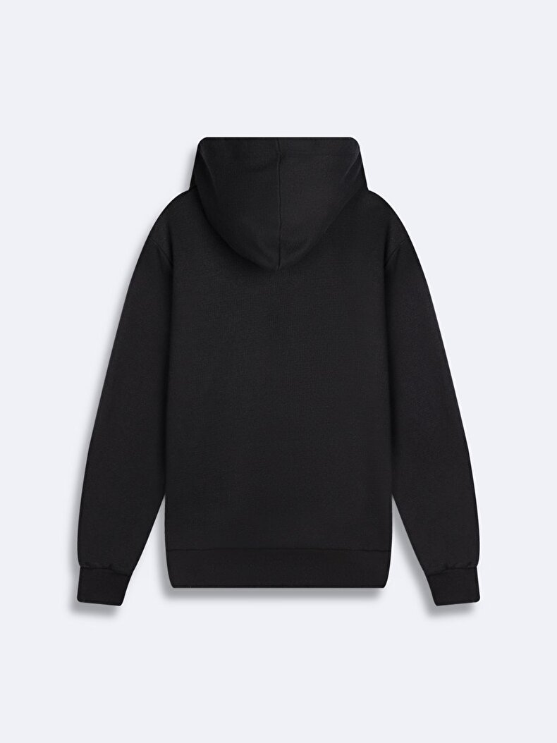 Sıgn Baskılı Kapüşonlu Siyah Sweatshırt