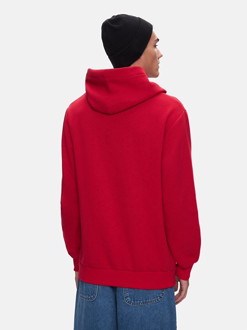 Sloganlı Kapüşonlu Regular Kırmızı Sweatshırt