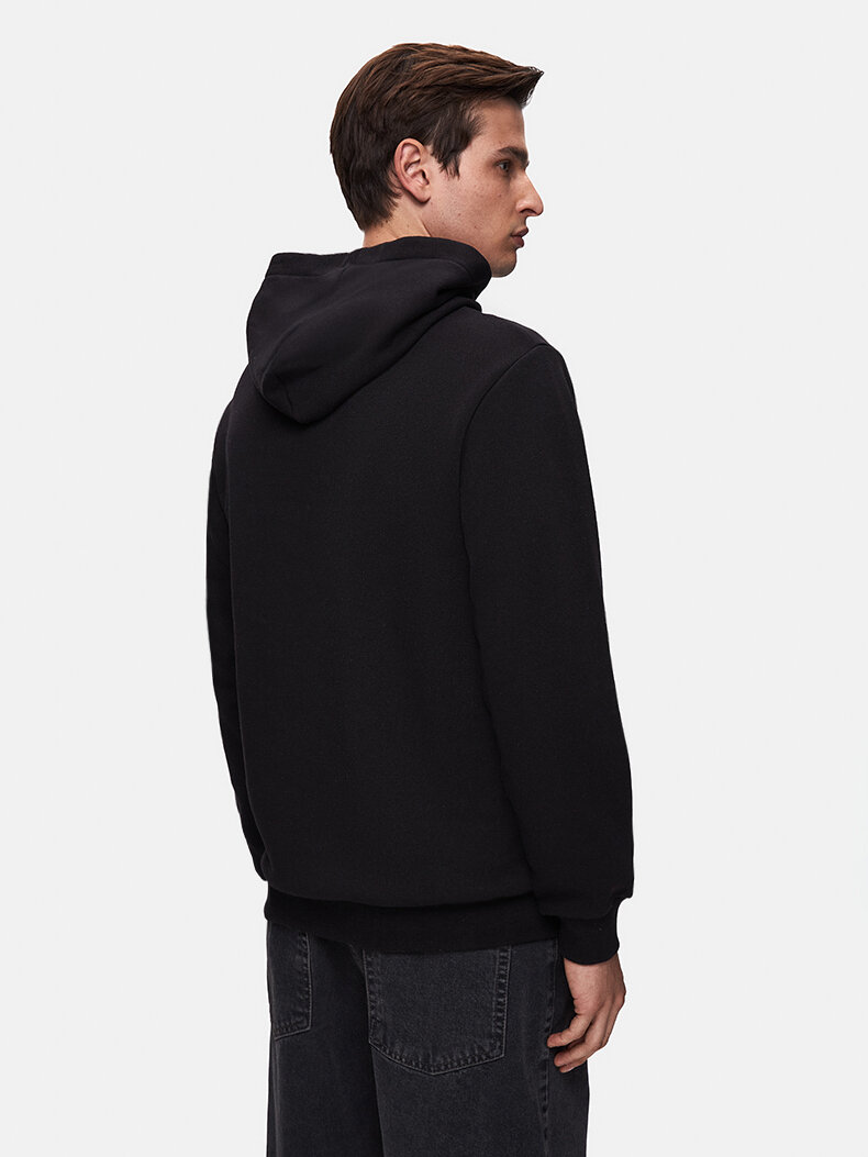 Sloganlı Kapüşonlu Siyah Sweatshırt