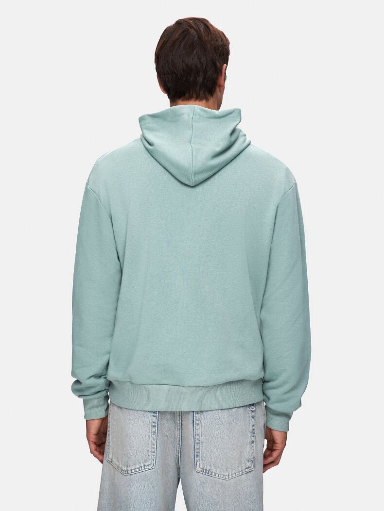Düz Kapüşonlu Çıtçıtlı Yeşil Sweatshırt