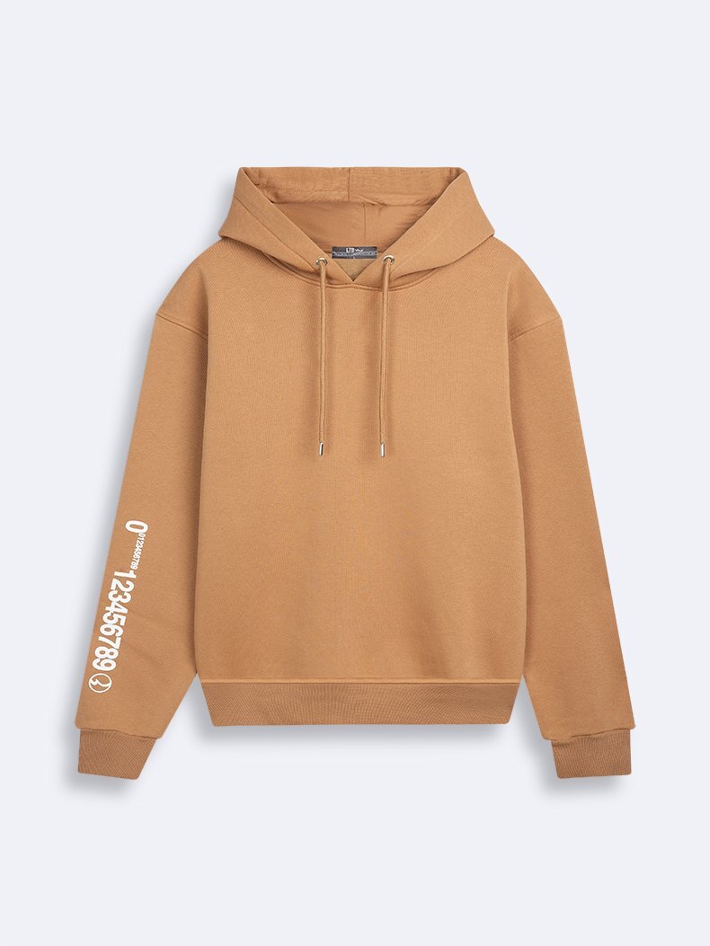 Kolu Baskılı Kapüşonlu Camel Sweatshırt