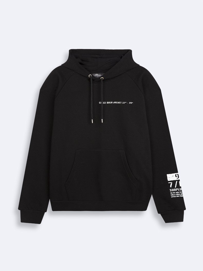 Kolu Baskılı Kapüşonlu Siyah Sweatshırt