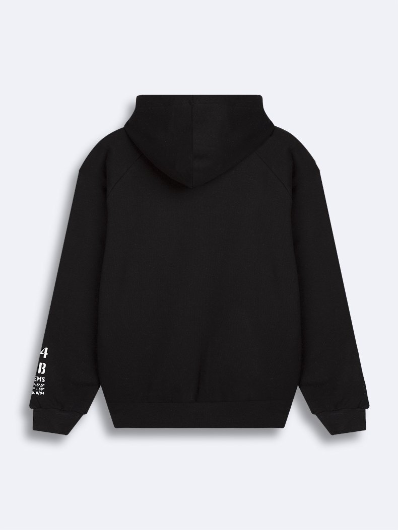 Kolu Baskılı Kapüşonlu Siyah Sweatshırt