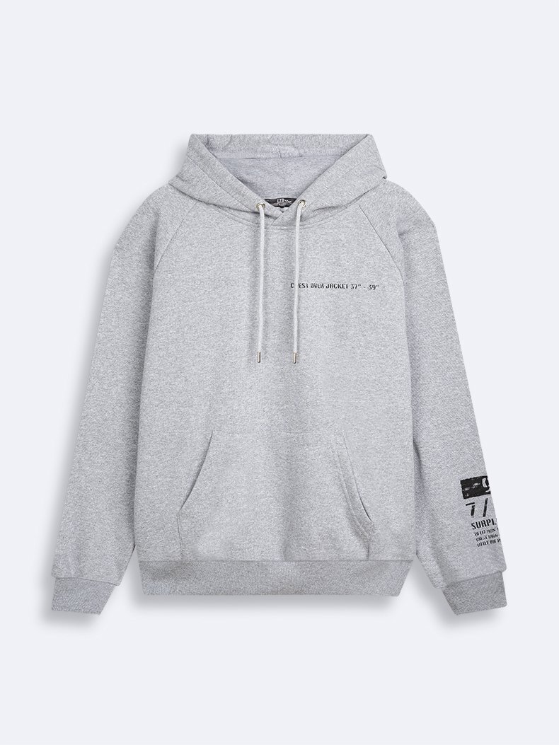 Kolu Baskılı Kapüşonlu Gri Sweatshırt