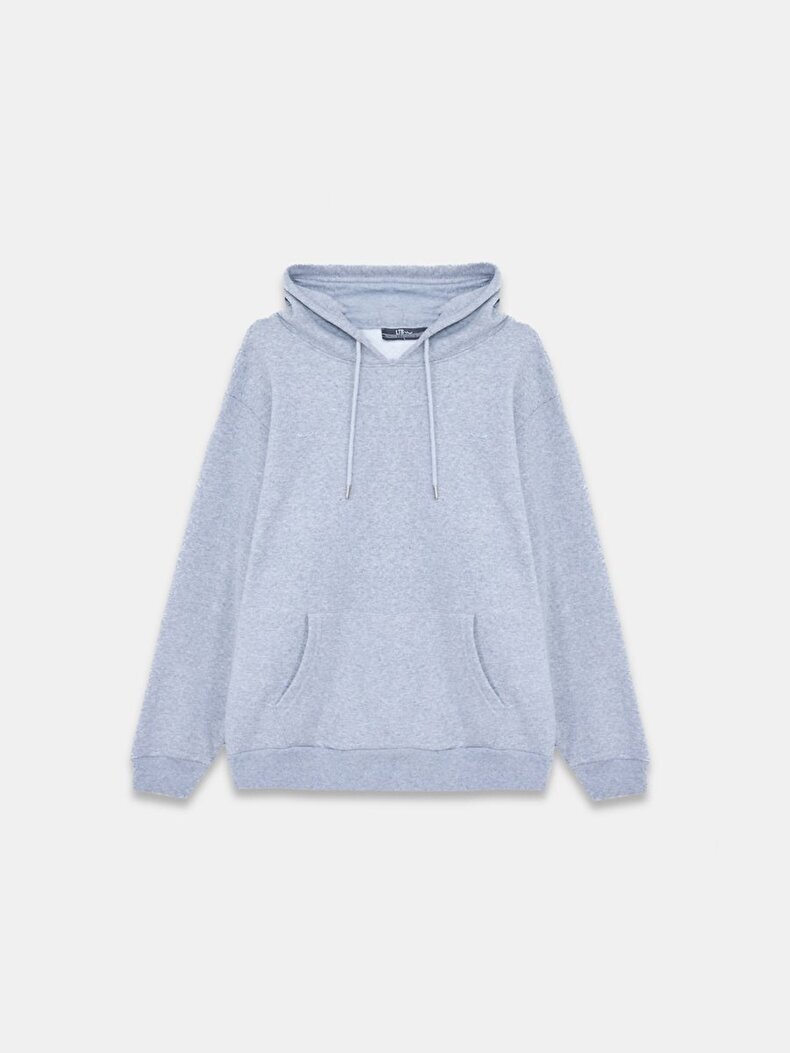 Düz Kapüşonlu Gri Sweatshırt