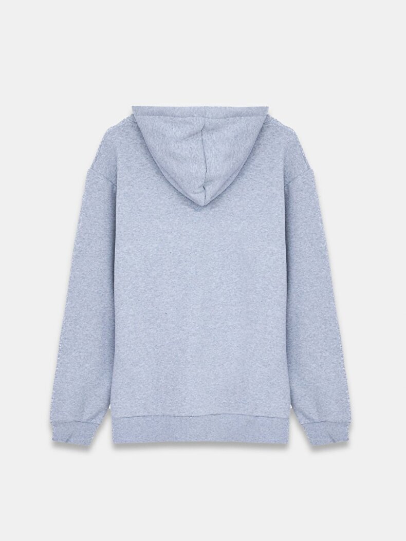 Düz Kapüşonlu Gri Sweatshırt
