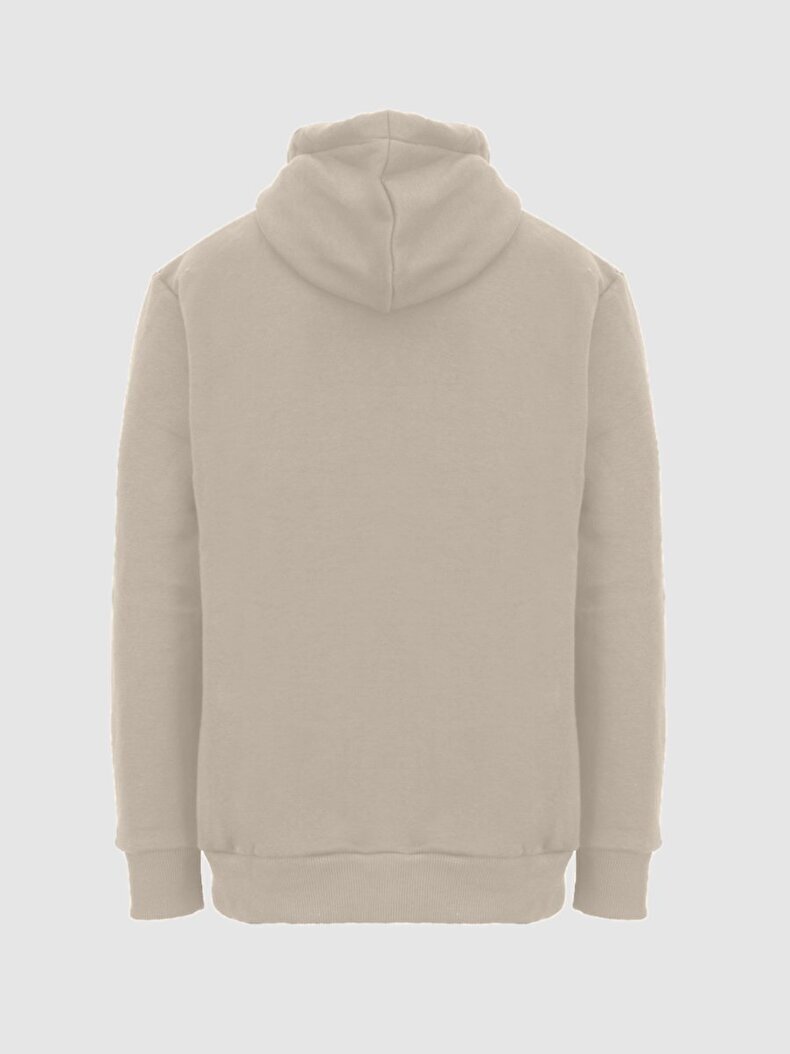 Straight With Hood Zipper Closing Beige Sweatshirt